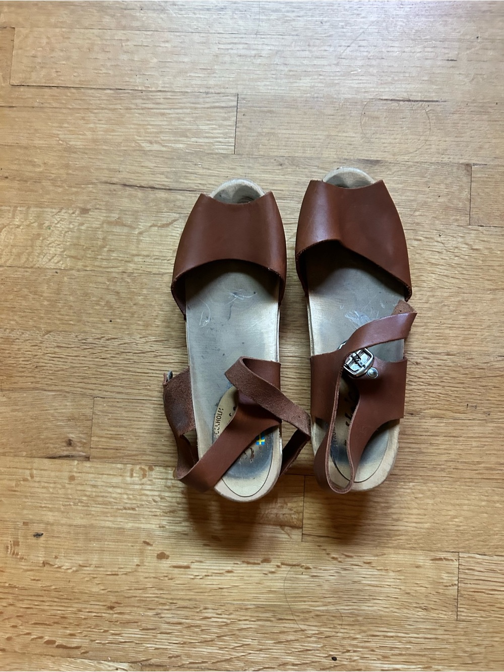 Lotta From Stockholm Low Heel Brown Leather Open Toe Clogs